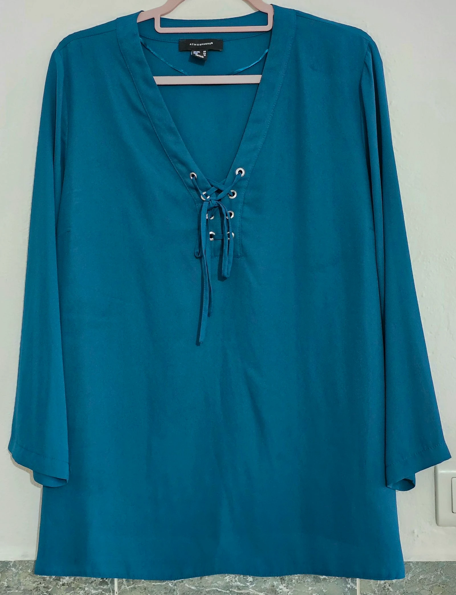 Flowy greenish-blue half-sleeve blouse – photo 3